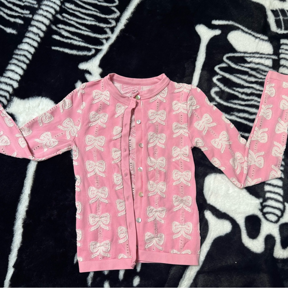 Urban Outfitters Pink Bow  Long Sleeve button up cardigan/Tee
